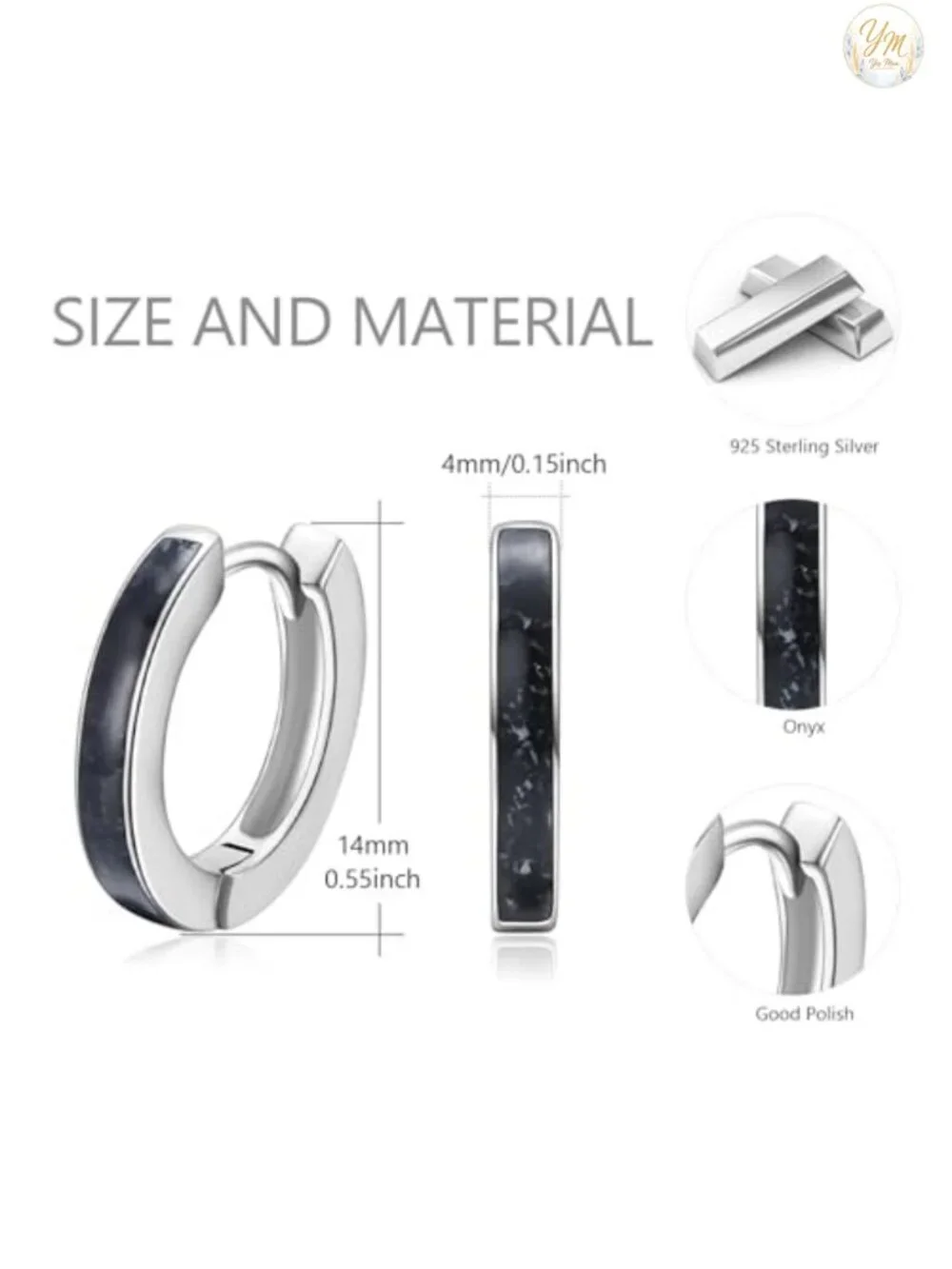 Sterling Silver Black Agate Opal Huggie Hoop Earrings for Women